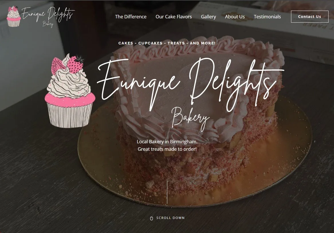 Eunique Delights Bakery website designed by Vestavia Web Design
