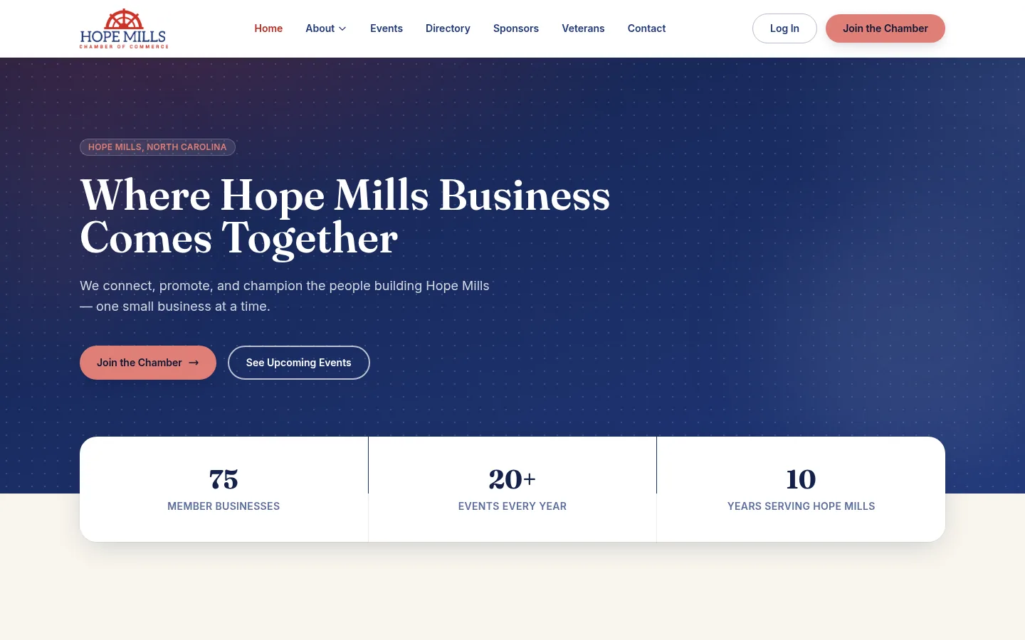 Hope Mills Chamber of Commerce website designed by Vestavia Web Design