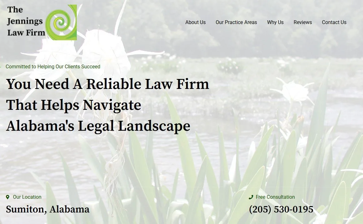 The Jennings Law Firm website for an Alabama attorney